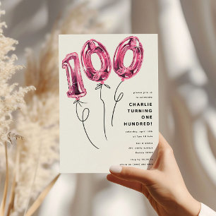 Minimaal Roze 100 Ballon 100ste Verjaardagsfeest Kaart