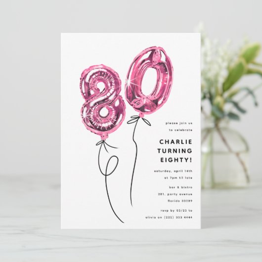 Minimaal Roze 80 Ballon 80ste Verjaardagsfeest Kaart (Staand voorkant)