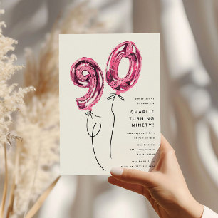 Minimaal Roze 90 Ballon 90ste Verjaardagsfeestje Kaart