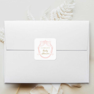 Minimaal Roze Bow Meisje Baby shower Vierkante Sticker