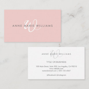 Minimaal Roze Wit Script Monogram Zakelijk Visitekaartje