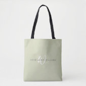 Minimaal Saliegroen Wit Script Monogram Draagtas (Voorkant)