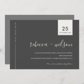 MINIMAAL SCANDI MODERN BLACK EN WITTE TYPOGRAFIE SAVE THE DATE (Voorkant / Achterkant)