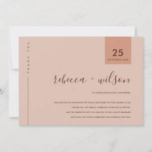 MINIMAAL SCANDI RUST PINK PEACH TYPOGRAPHY WEDING BEDANKKAART