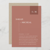 MINIMAAL SCANDI TERRACOTTA RUST MONOGRAM WEDING BEDANKKAART (Voorkant / Achterkant)