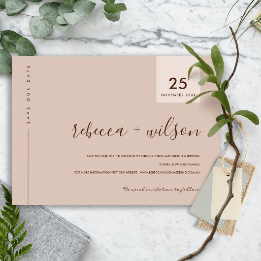 MINIMAAL SCANDI TERRACOTTA RUST PEACH TYPOGRAPHY SAVE THE DATE