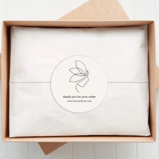 Minimaal, Schoonheid, Logo, Lijnkunst Beige Ronde Sticker