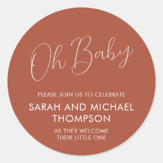 Minimaal Schrift Terracotta Oh Baby Ronde Sticker