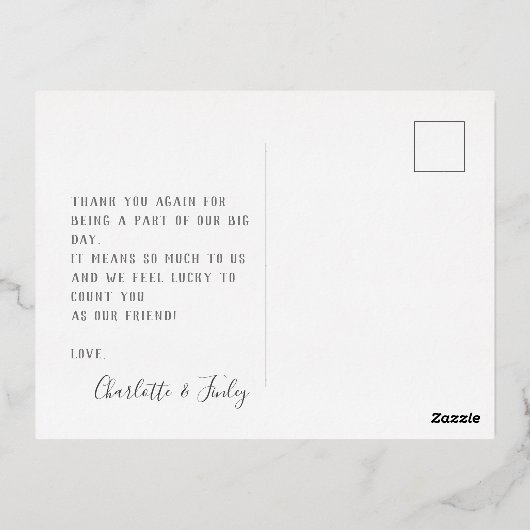 Minimaal script aangepaste bruiloft bedankt folie feestdagen briefkaart (Achterkant)