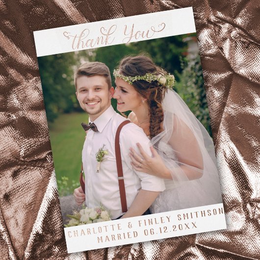 Minimaal script aangepaste bruiloft bedankt folie feestdagen briefkaart