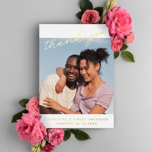 Minimaal script aangepaste bruiloft bedankt folie feestdagenkaart