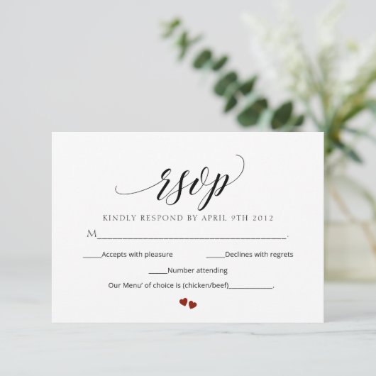 Minimaal Script Bruiloft RSVP Modern Response Kaar Kaart (Staand voorkant)