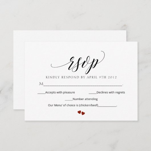 Minimaal Script Bruiloft RSVP Modern Response Kaar Kaart (Voorkant / Achterkant)