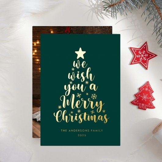 Minimaal script Deep Green Merry Christmas Folie Feestdagenkaart