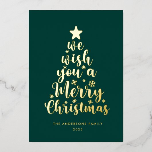 Minimaal script Deep Green Merry Christmas Folie Feestdagenkaart (Voorkant)