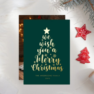 Minimaal script diep groen Prettig Kerstfeest Folie Feestdagenkaart