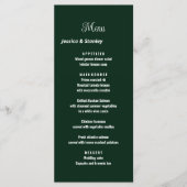 Minimaal script emerald green bruiloft receptie menu (Voorkant)