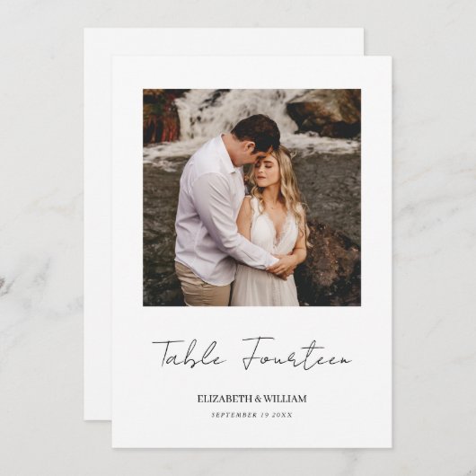 Minimaal Script Foto Bruiloft Tafelnummer Kaart (Voorkant / Achterkant)