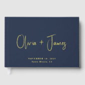 Minimaal Script Foto Marine Blauwe bruiloft Gastenboek (Voorkant)