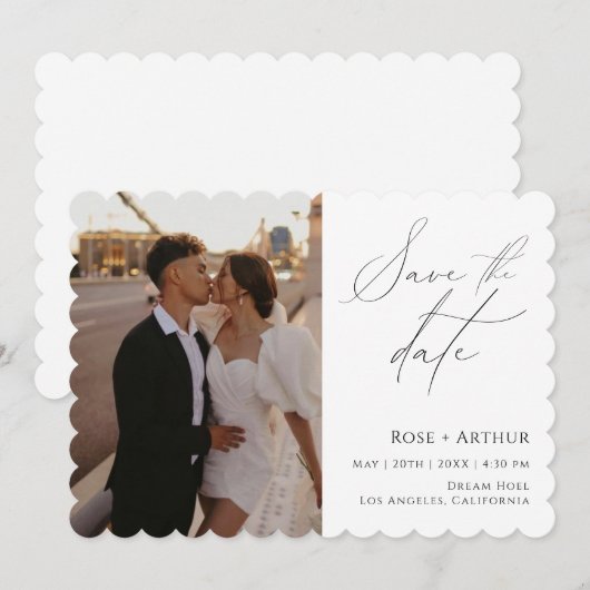 Minimaal Script Foto Save The Date Kaart (Voorkant / Achterkant)
