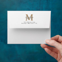Minimaal script gouden monogram adres wit