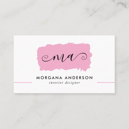 Minimaal Script Initialen Roze penseelstreek Visitekaartje (Voorkant)