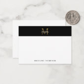 Minimaal Script Metallic Black Gold Monogram Notitiekaartje (Voorkant / Achterkant in situ)