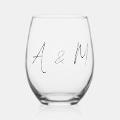 Minimaal script Monogram Boho Wedding Black White Wijnglas Zonder Voet (Voorkant)