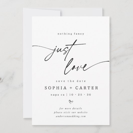 Minimaal script Niets Fancy Alleen Liefde Save The Date (Voorkant)