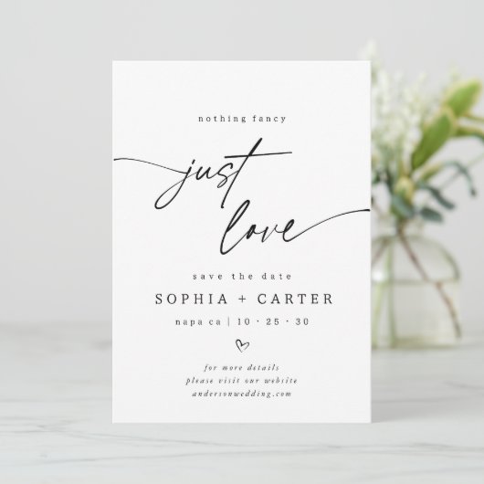 Minimaal script Niets Fancy Alleen Liefde Save The Date (Staand voorkant)