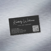 Minimaal Script QR Code Professional Zwart Magnetisch Visitekaartje (Voorbeeld)