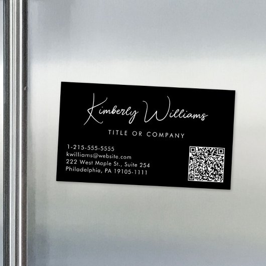 Minimaal Script QR Code Professional Zwart Magnetisch Visitekaartje