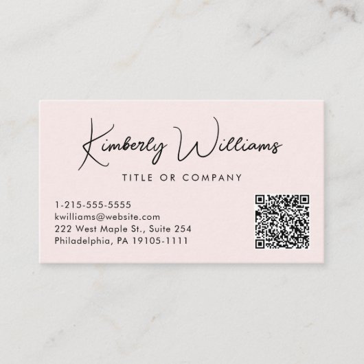 Minimaal script QR Code Roze Visitekaartje (Voorkant)