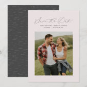 Minimaal script roze verticale foto save the date (Voorkant / Achterkant)