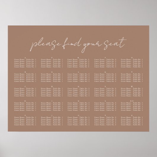 Minimaal script, Seating Chart Poster (Voorkant)