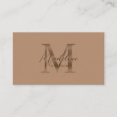 Minimaal Script Taupe Metaalgoud Monogram Visitekaartje (Voorkant)