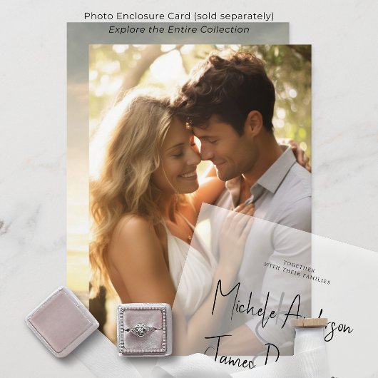 Minimaal script typografie formele bruiloft vellum uitnodigingen