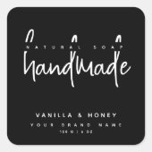 Minimaal script zwarte handgemaakte zeep-label vierkante sticker (Voorkant)