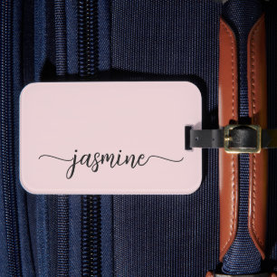 Minimaal Simple Girly Blush Pink Calligraphy Scrip Bagagelabel