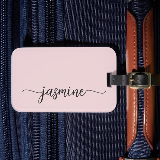 Minimaal Simple Girly Blush Pink Calligraphy Scrip Bagagelabel (Voorkant Insitu 4)