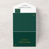 Minimaal smaragdgroen gouden monogram stijlvolle t all in one uitnodiging (Buitenkant)