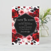 Minimaal speelse Crimson Red Wedding Save The Date (Staand voorkant)