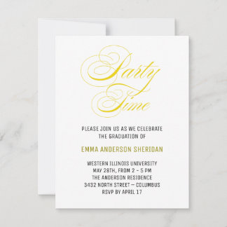 Minimaal stijlvol script Gold Afstudeerder Party RSVP Kaartje