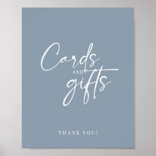 Minimaal Stofblauw Modern Script Kaarten en Cadeau Poster