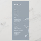 Minimaal stoffig blauw Wedding Bar menu (Voorkant)