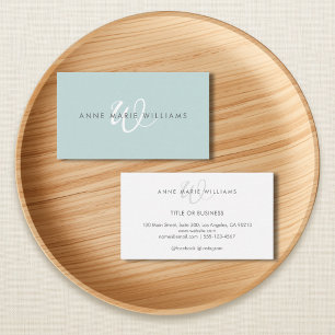 Minimaal Teal Groen Wit Script Monogram Zakelijk Visitekaartje