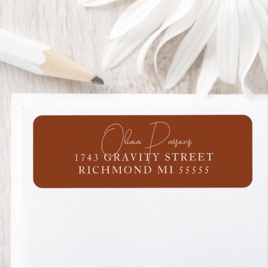 Minimaal Terracotta Scripting Address Label (Insitu)