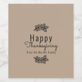 Minimaal Thanksgiving Branch Greenery Script Wijn Etiket (Enkel label)
