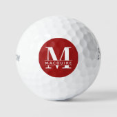 Minimaal Vet Monogram met naam | Frambozenrood Golfballen (Voorkant)