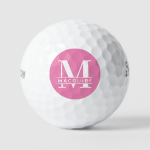 Minimaal Vet Monogram met naam Roze Golf Balls Golfballen